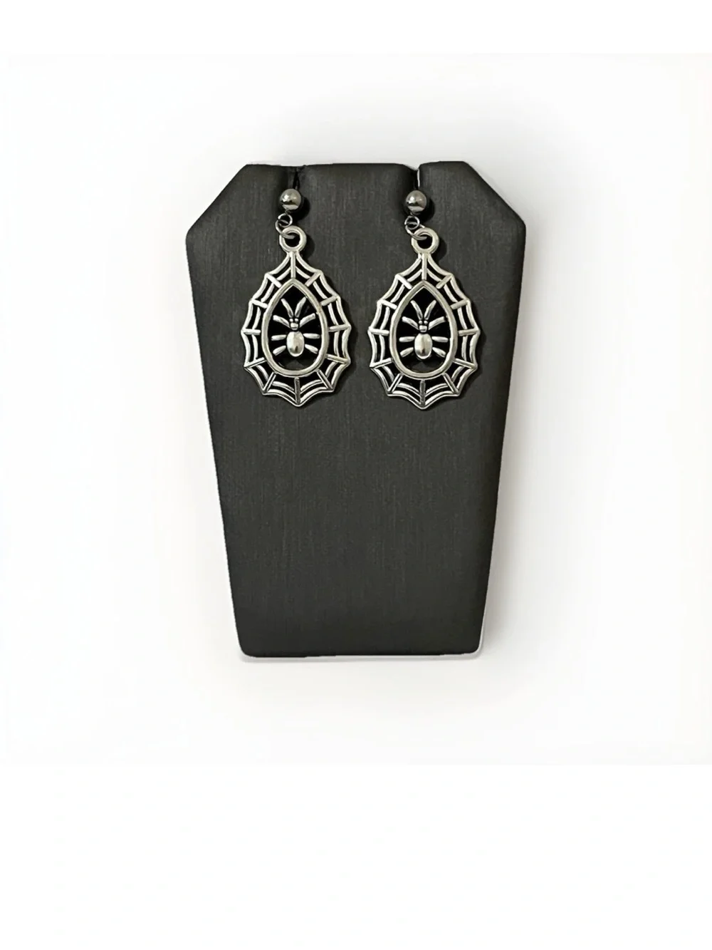 Goth Spider Web Teardrop Dangle Earrings Silver Tone Halloween Spooky Cobweb